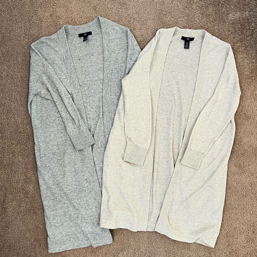 Gap Heathered Gray & Oatmeal Long Lightweight Cotton Summer Cardigan Lot XS EUC